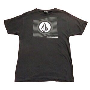 Volcom Mens Black T-Shirt With Graphic Print Stripe Logo Large Skater